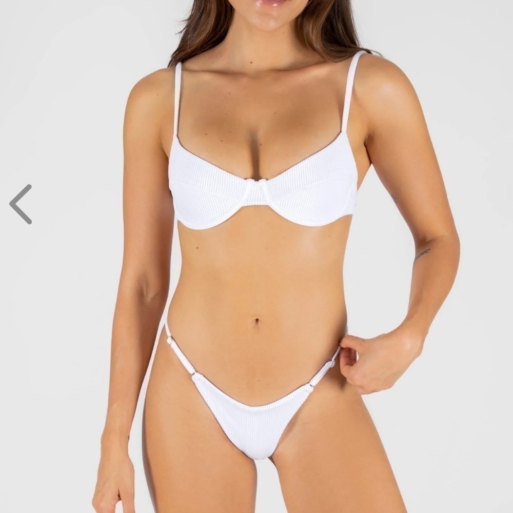 NWT OneOne Swimwear White Bikini SET Ribbed Lupita Alli NEW Ivory Bra Top Bottom - Picture 6 of 8